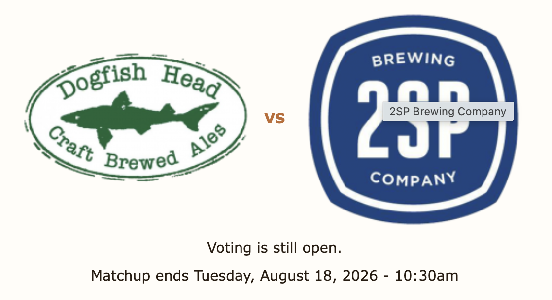 Dogfish Head Craft Brew vs 2SP Brewing in the sweet 16 Round of the '26 Odessa Brewbracket Dogfish Head Craft Brew vs 2SP Brewing in the sweet 16 Round of the '26 Odessa Brewbracket