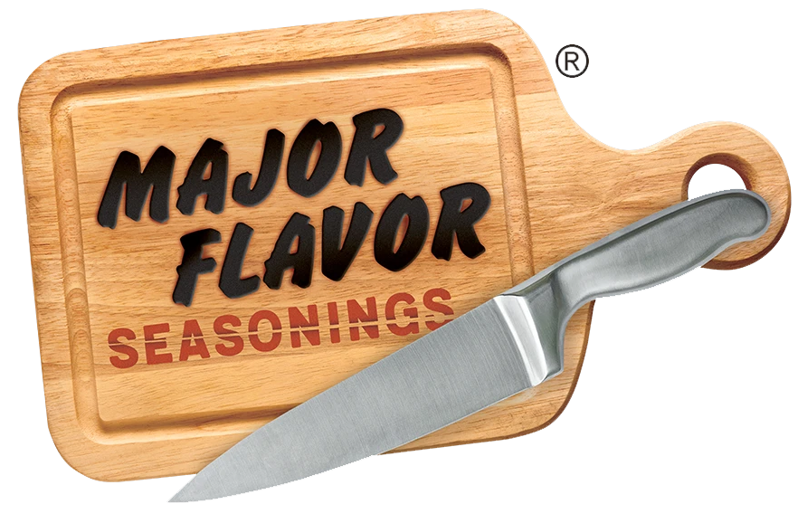 Major Flavor Seasonings in containers and on a wooden spoon