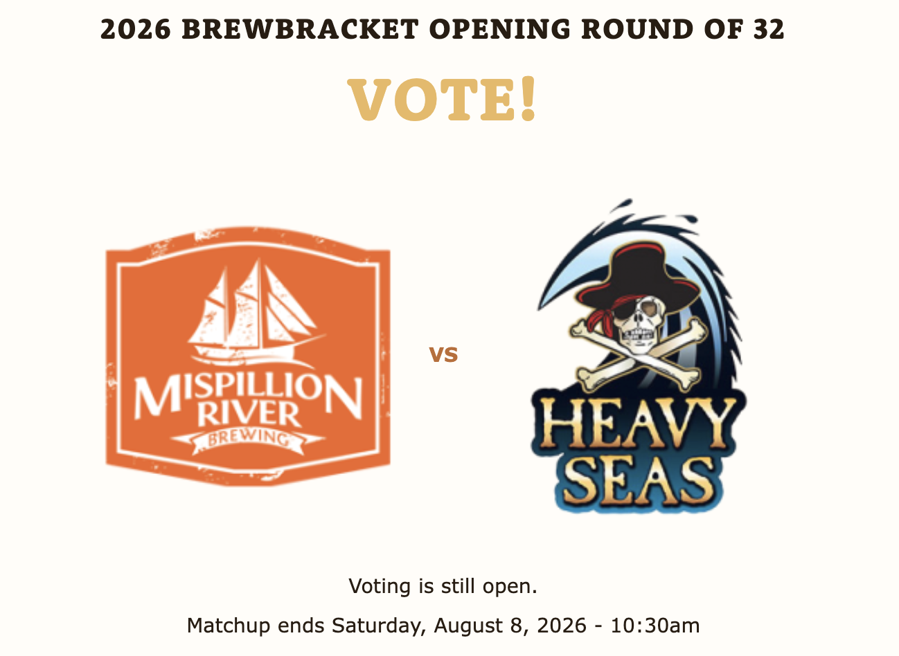 Mispillion River vs Heavy Seas in a 1st round matchup of the 2026 Odessa Brewbracket
