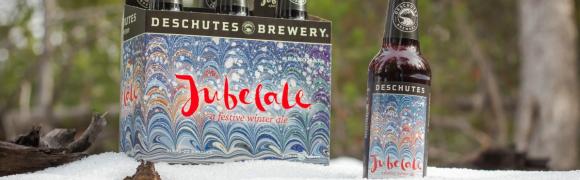 six pack of Deschutes Jubelale in snow