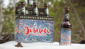 six pack of Deschutes Jubelale in snow